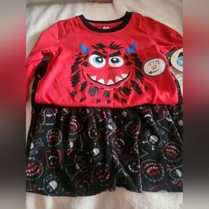2 Piece Red And Black Monster Graphic Pajama Set